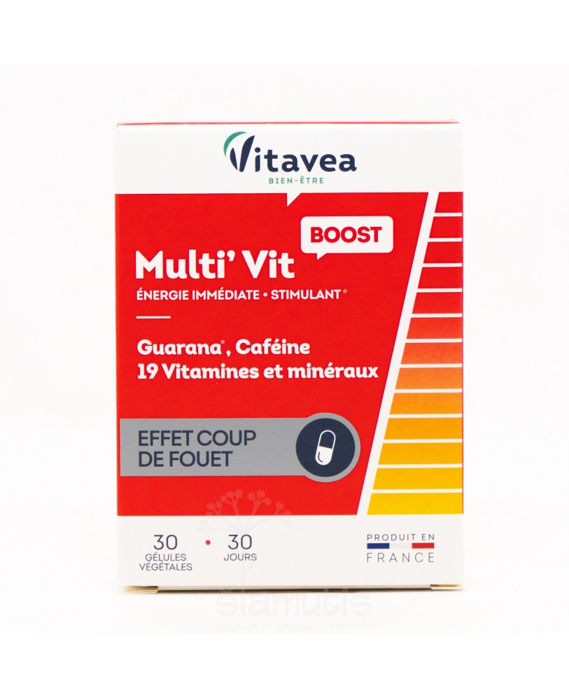 Vitavea  Gvaraninės paulinijos ekstraktas, kofeinas +19 vitaminų ir mikroelementų.