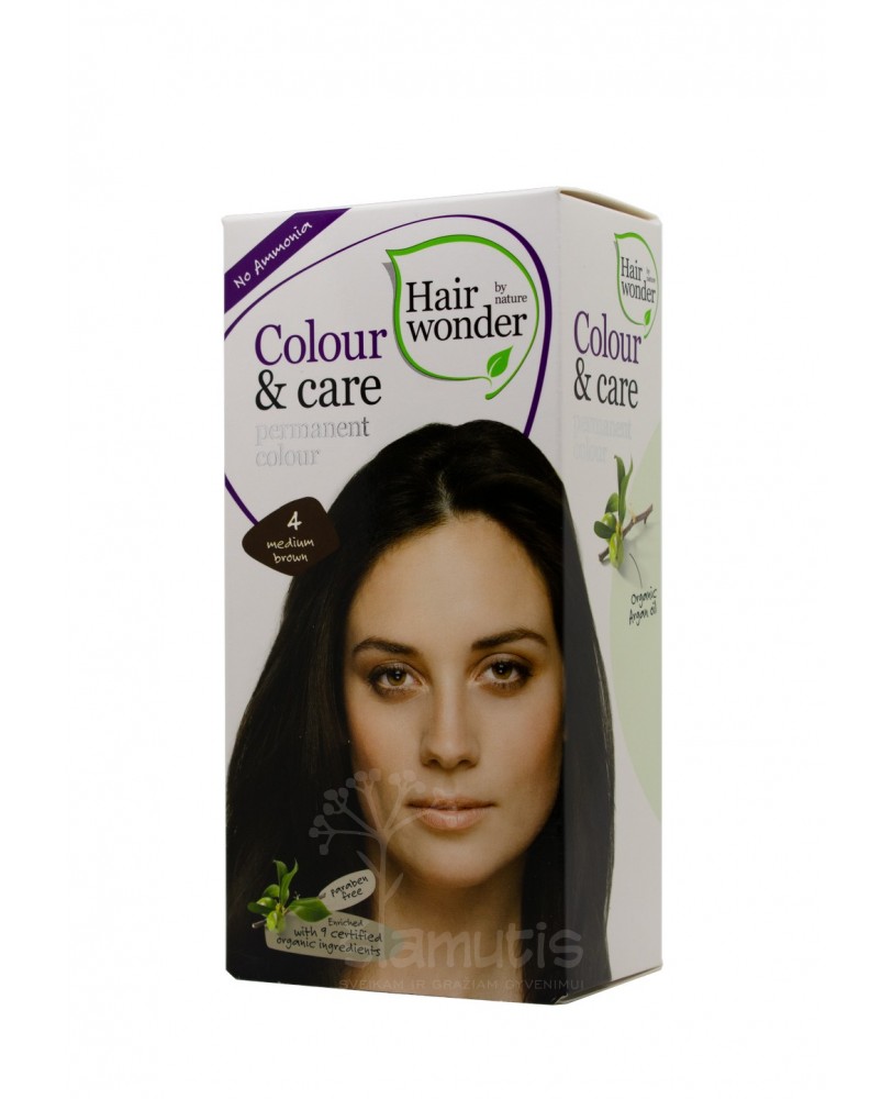 Hairwonder Colour & Care ilgalaikiai plaukų dažai be amoniako spalva vidutinė ruda 4